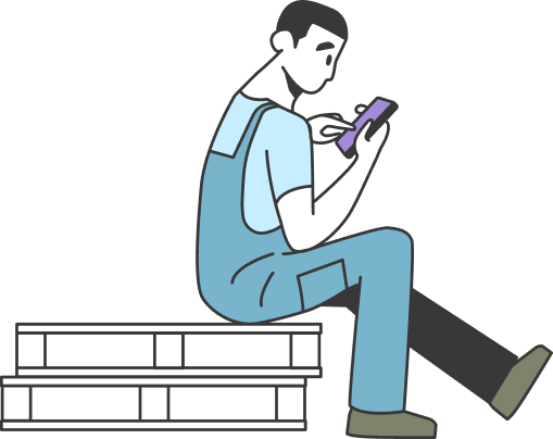 Minimalistyczna ilustracja mężczyzny siedzącego na ławce, przeglądającego telefon komórkowy